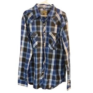 COEVALS CLUB Men's XXXL Plaid Long Sleeve Western Shirt Blue‎ Black Casual